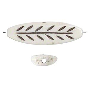 India Tribal Carved Leaf Marquise Cream Black Yak Bone 40mm Pendant Bead